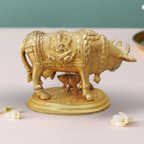 Brass Cow With Base Statue 0.8Kg